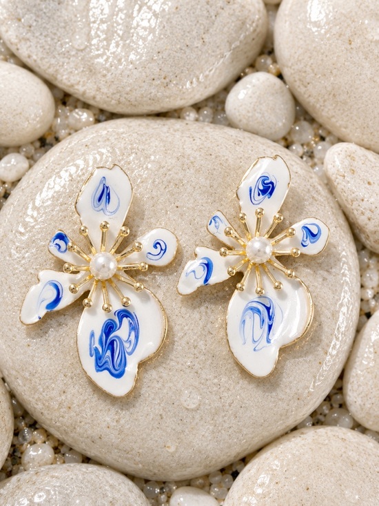Anthropologie Jewelry - Porcelain Style Floral Earrings |